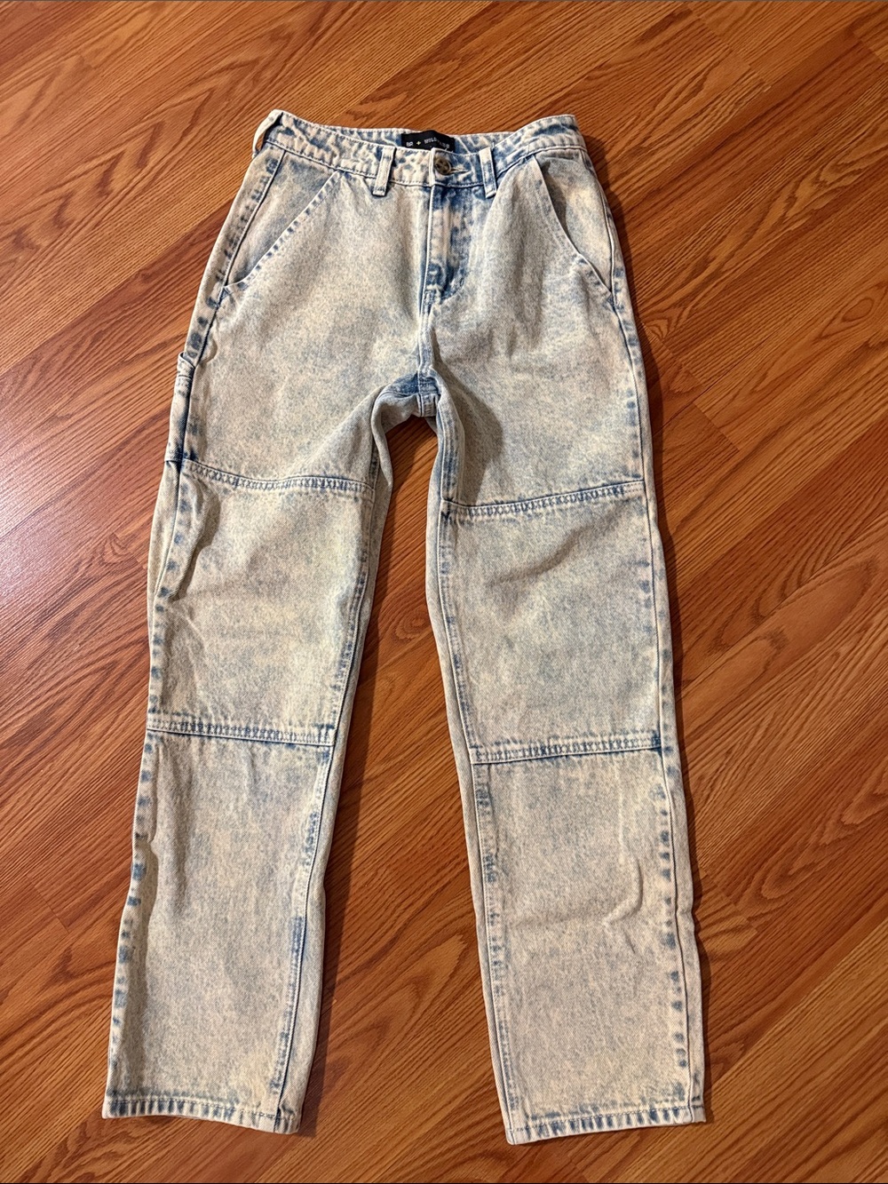 Acid Wash Denim Carpenter Jeans - Light Blue